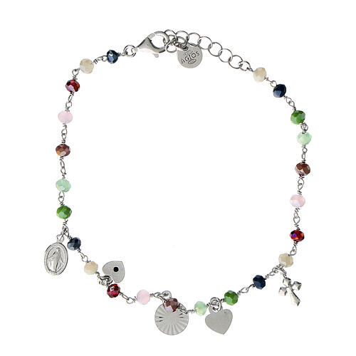 Agios Amore bracelet with dangle charms and multicoloured beads, rhodium-plated 925 silver 2