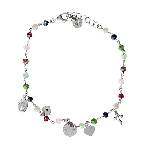 Agios Amore bracelet with dangle charms and multicoloured beads, rhodium-plated 925 silver 3