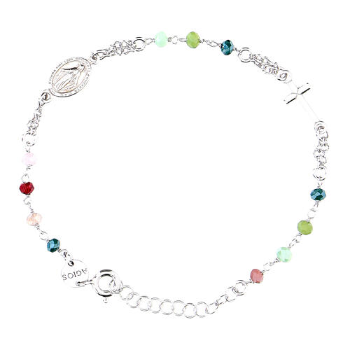 Agios bracelet with multicoloured beads and Miraculous Medal, 925 silver 1