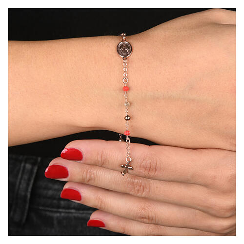 Bracelet argent 925 rosé Médaille Miraculeuse grains rouges bruns Agios 2