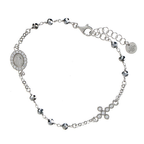 Agios single decade bracelet with Miraculous Medal, rhodium-plated 925 silver and rhinestones 1