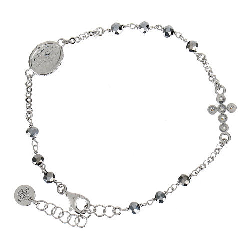 Agios single decade bracelet with Miraculous Medal, rhodium-plated 925 silver and rhinestones 3