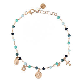 Bracelet Amore argent 925 rosé grains bleus et breloques Benedictus