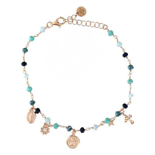 Bracelet Amore argent 925 rosé grains bleus et breloques Agios 1