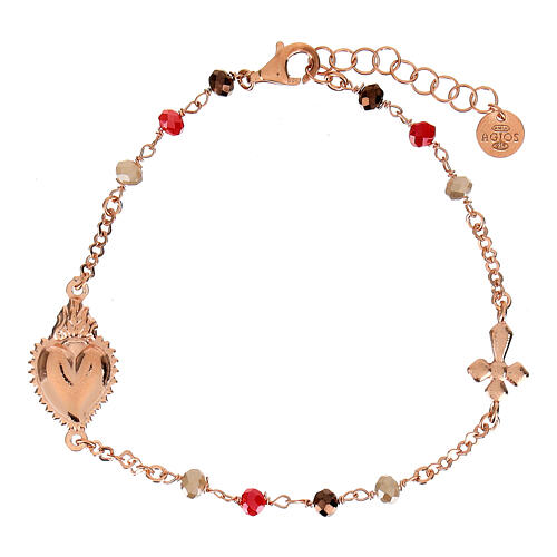 Agios Sacred Heart bracelet of rosé 925 silver, red beads 1