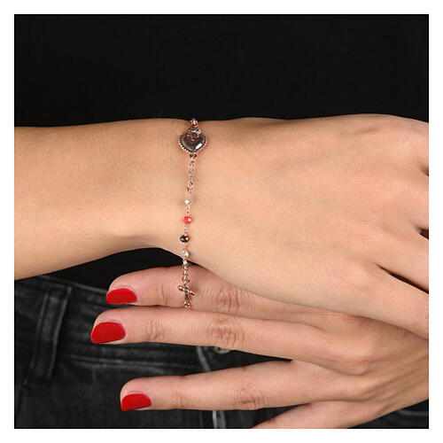 Bracciale argento rosé grani multicolore Sacro Cuore Agios 2