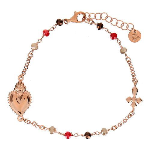 Bracciale argento rosé grani multicolore Sacro Cuore Agios 4
