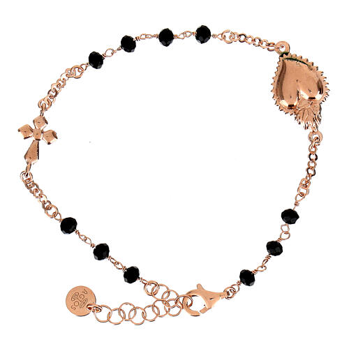 Bracciale argento rosé Sacro Cuore grani neri Agios | vendita online su