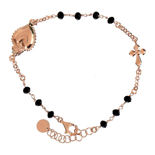 Bracciale argento rosé Sacro Cuore grani neri Agios 1