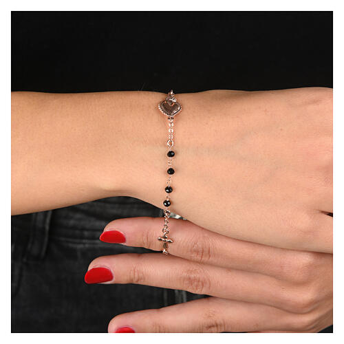Bracciale argento rosé Sacro Cuore grani neri Agios 2