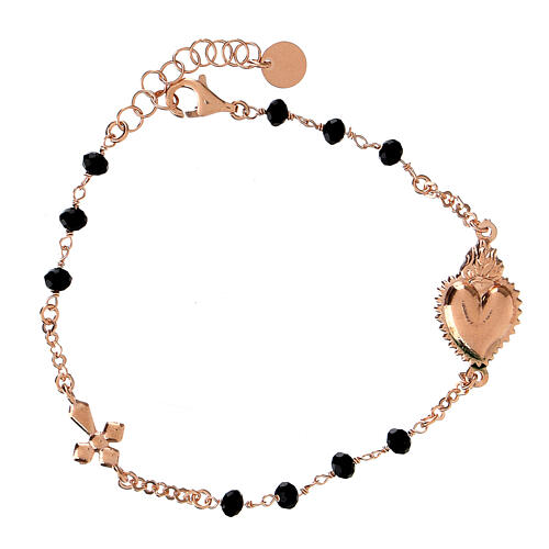 Bracciale argento rosé Sacro Cuore grani neri Agios 5