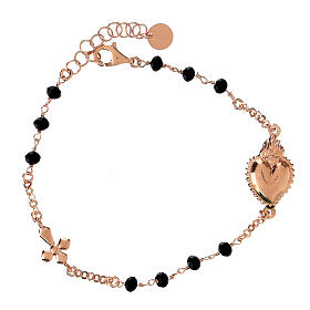 Pulseira prata rosê Sagrado Coração contas pretas Benedictus