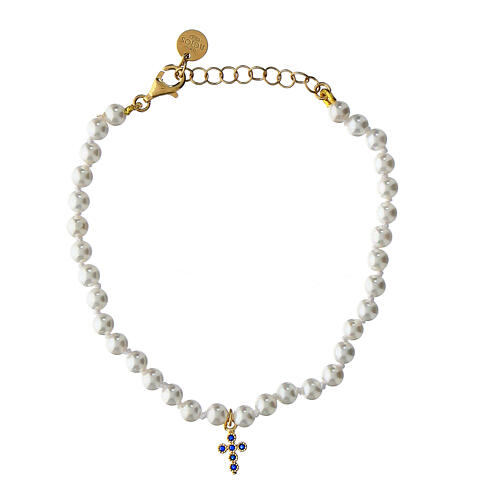 Armband von Agios, Crucis, 925er Silber, vergoldet, Perlen, blaue Zirkone 1