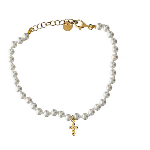 Pulseira Crucis pérolas cruz zircões azuis Benedictus prata 925 3