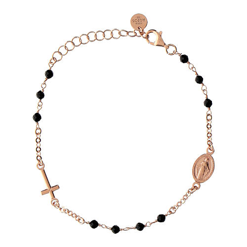 Agios bracelet with black beads and Miraculous Medal, 925 silver 1