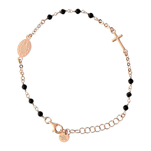 Bracelet argent 925 rosé grains noirs Médaille Miraculeuse Agios 2