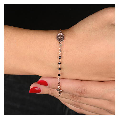 Bracelet argent 925 rosé grains noirs Médaille Miraculeuse Agios 2