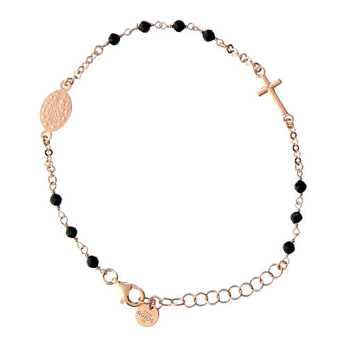 Bracelet argent 925 rosé grains noirs Médaille Miraculeuse Agios 3
