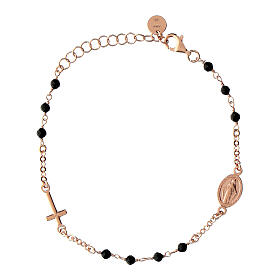 Pulseira prata 925 rosê contas pretas Medalha Milagrosa Benedictus
