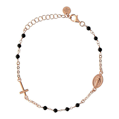 Pulseira prata 925 rosê contas pretas Medalha Milagrosa Agios 1