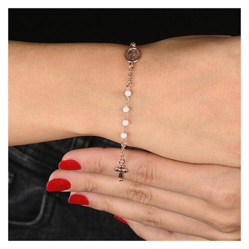 Bracelet argent 925 rosé grains blancs Médaille Miraculeuse Agios 2