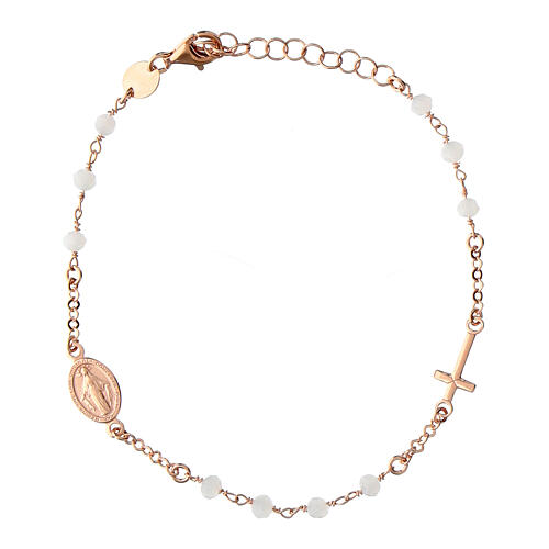 Bracciale Miracolosa grani bianchi argento rosé Agios 1