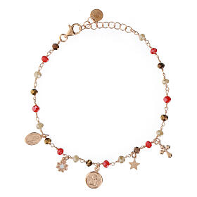 Bracciale argento rosé grani multi arancio Amore Agios