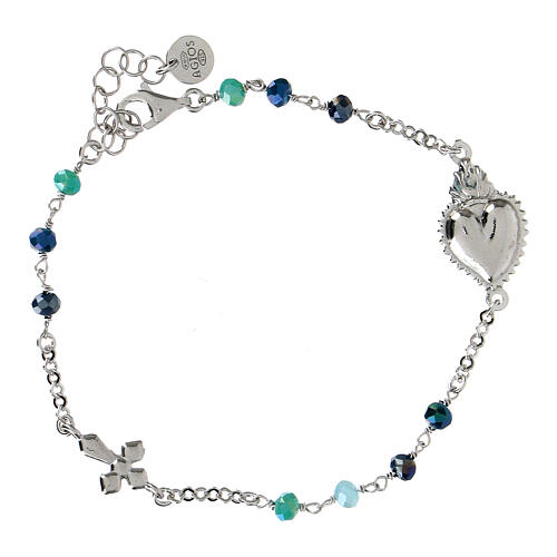 Agios Sacred Heart bracelet of rhodium-plated 925 silver, blue beads 1