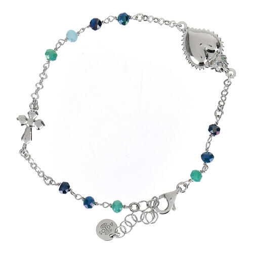 Silver Sacred Heart bracelet with blue beads Agios 3