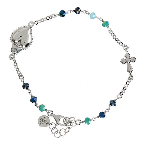 Silver Sacred Heart bracelet with blue beads Agios 3