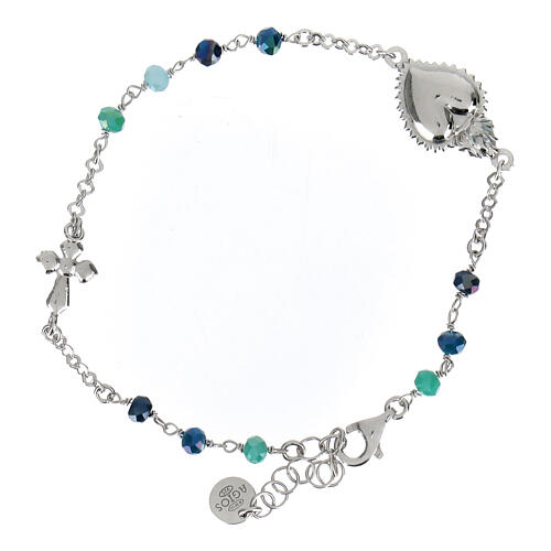 Silver Sacred Heart bracelet with blue beads Agios 4