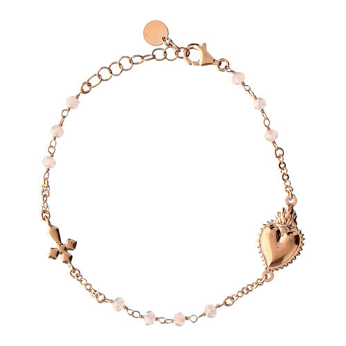 Bracciale Sacro Cuore argento rosé grani rosa pallido Agios 1