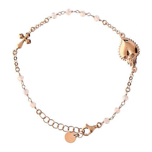 Bracciale Sacro Cuore argento rosé grani rosa pallido Agios 3