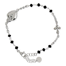 Agios Sacred Heart bracelet of rhodium-plated 925 silver, black beads