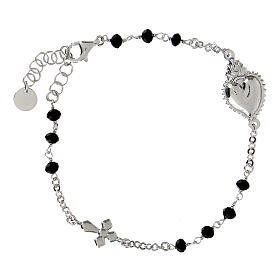 Pulsera Sagrado Corazón granos negros plata rodiada Agios