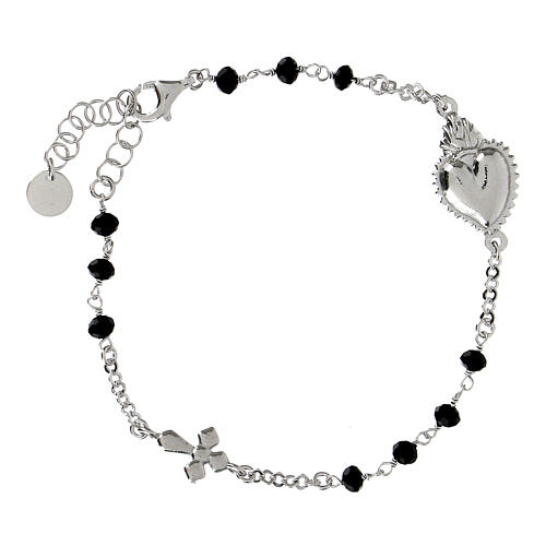 Pulsera Sagrado Corazón granos negros plata rodiada Agios 1
