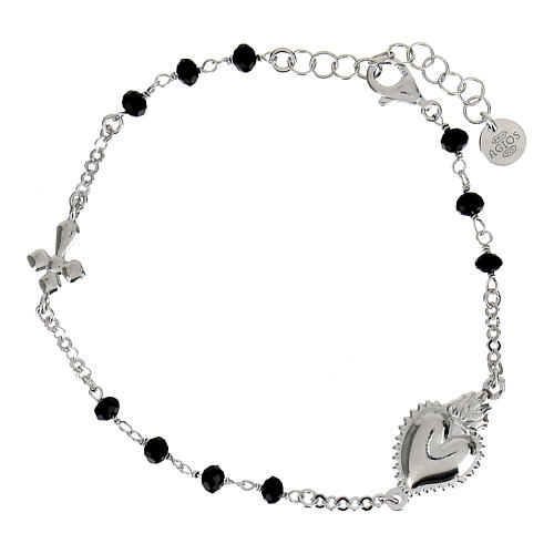 Pulsera Sagrado Corazón granos negros plata rodiada Agios 4