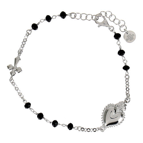 Bracelet Sacré Coeur argent 925 rhodié grains noirs Agios 3