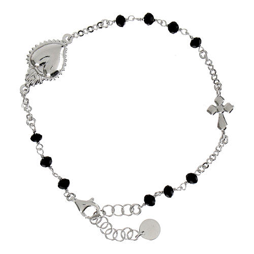 Bracelet Sacré Coeur argent 925 rhodié grains noirs Agios 3