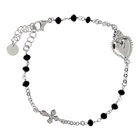 Rhodium-plated silver black beads Sacred Heart bracelet Agios