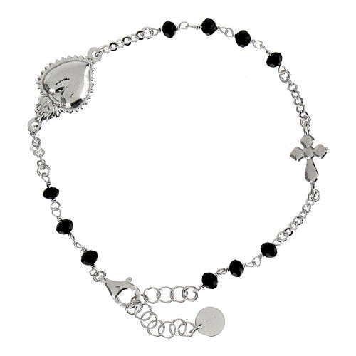 Rhodium-plated silver black beads Sacred Heart bracelet Agios 2