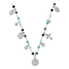 Amore necklace with dangle charms and blue beads, 925 silver, Agios Gioielli