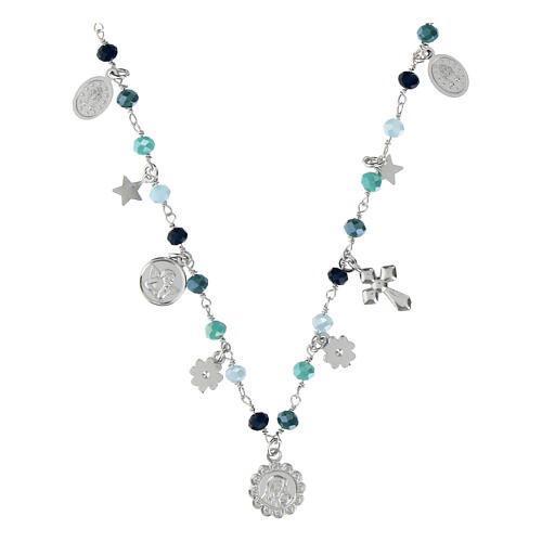 Amore necklace with dangle charms and blue beads, 925 silver, Agios Gioielli 2