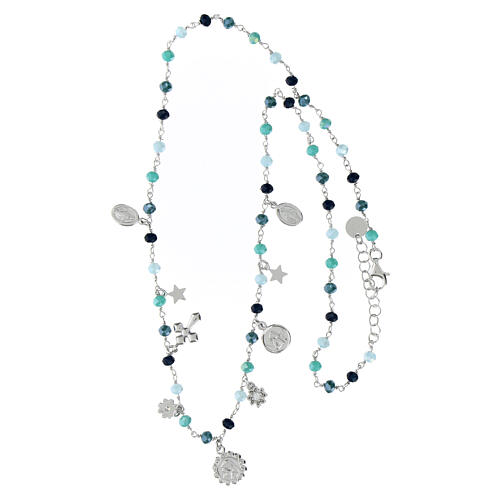 Amore necklace with dangle charms and blue beads, 925 silver, Agios Gioielli 3