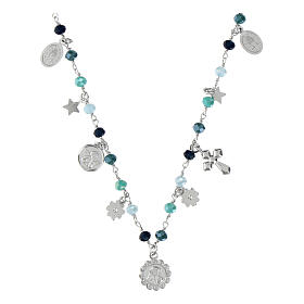 Collana Amore argento grani celeste medaglie Agios