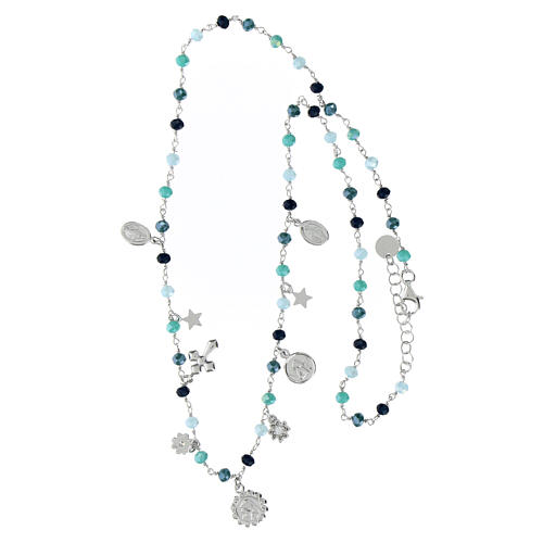 Collana Amore argento grani celeste medaglie Agios 3