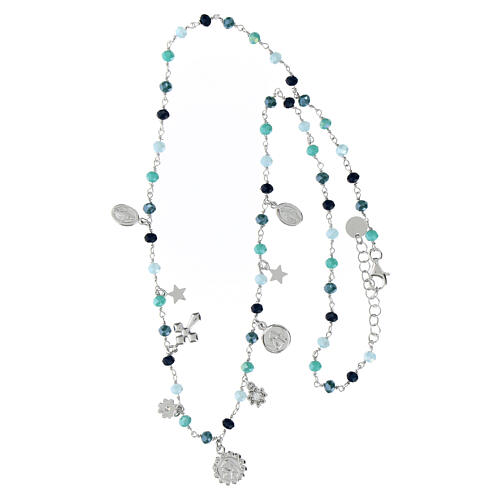 Collana Amore argento grani celeste medaglie Agios 4