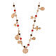 Amore necklace with dangle charms and red and brown beads, rosé 925 silver, Agios Gioielli s1