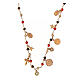 Amore necklace with dangle charms and red and brown beads, rosé 925 silver, Agios Gioielli s2