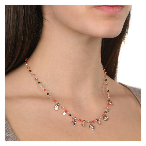 Collier Amore argent 925 rosé grains rouges bruns et breloques Agios 2